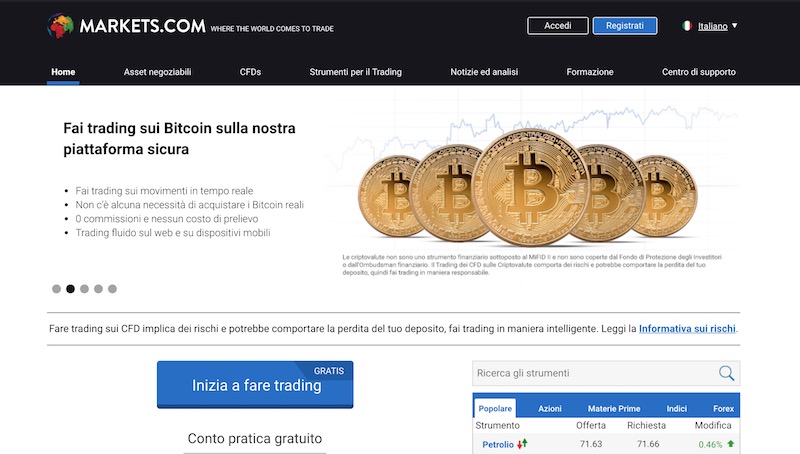 Markets.com Bitcoin e Criptovalute